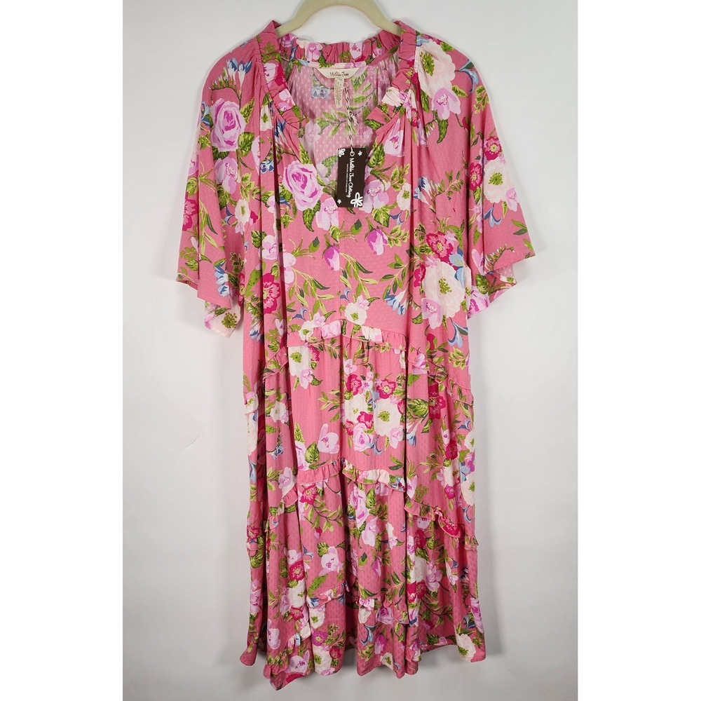 Matilda Jane Floral Dress Women's L Pink Tiered Cottagecore Mumu